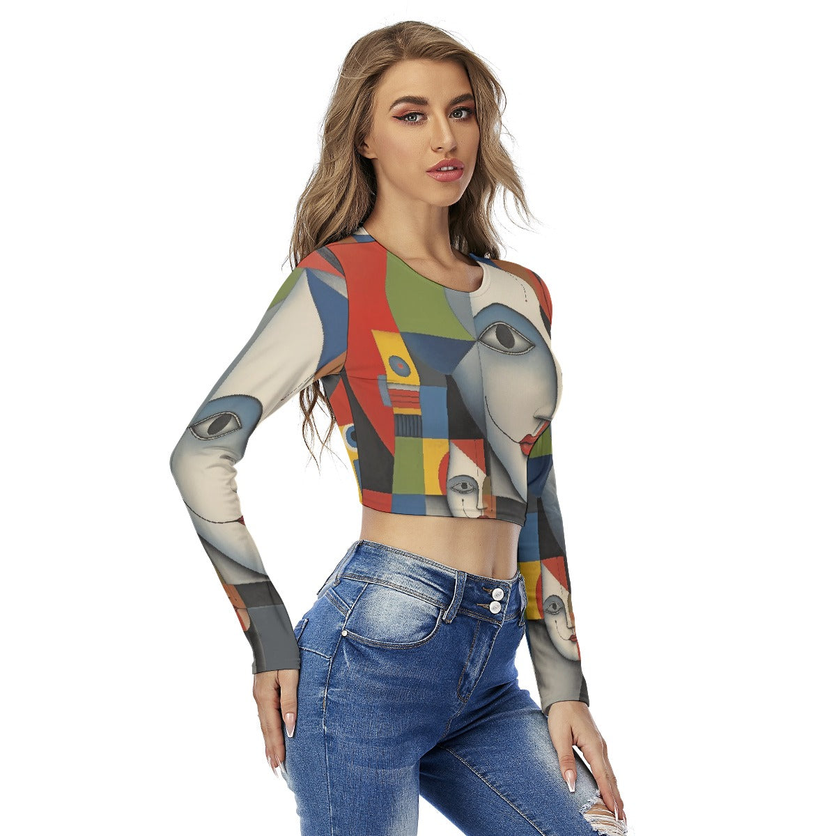 All-Over Print Women's Round Neck Crop Top T-Shirt