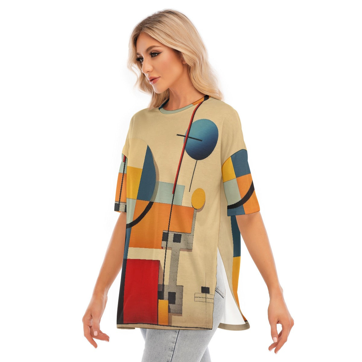 All-Over Print Women's Short Sleeves T-shirt With Hem Split