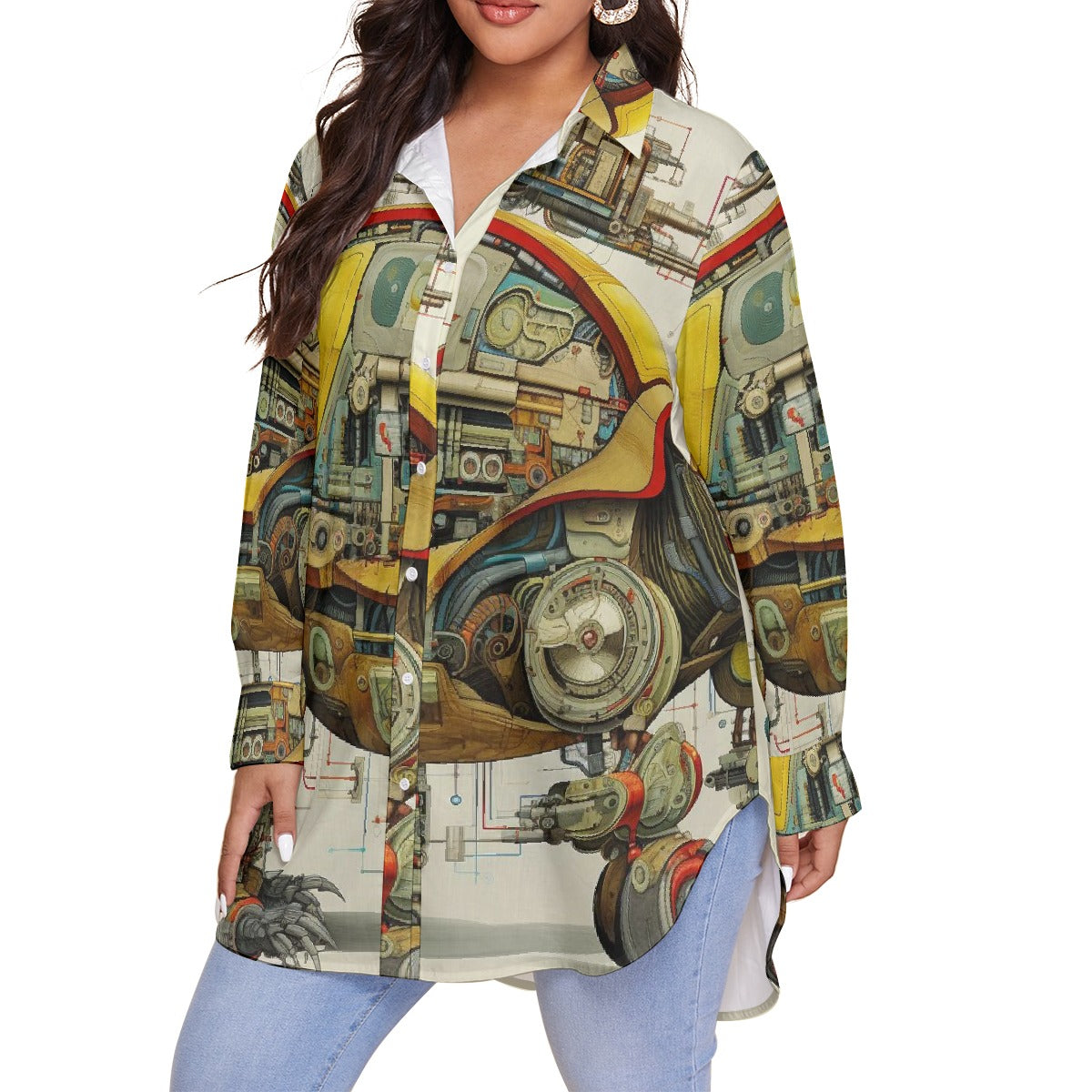 All-Over Print Women's Shirt With Long Sleeve(Plus Size)