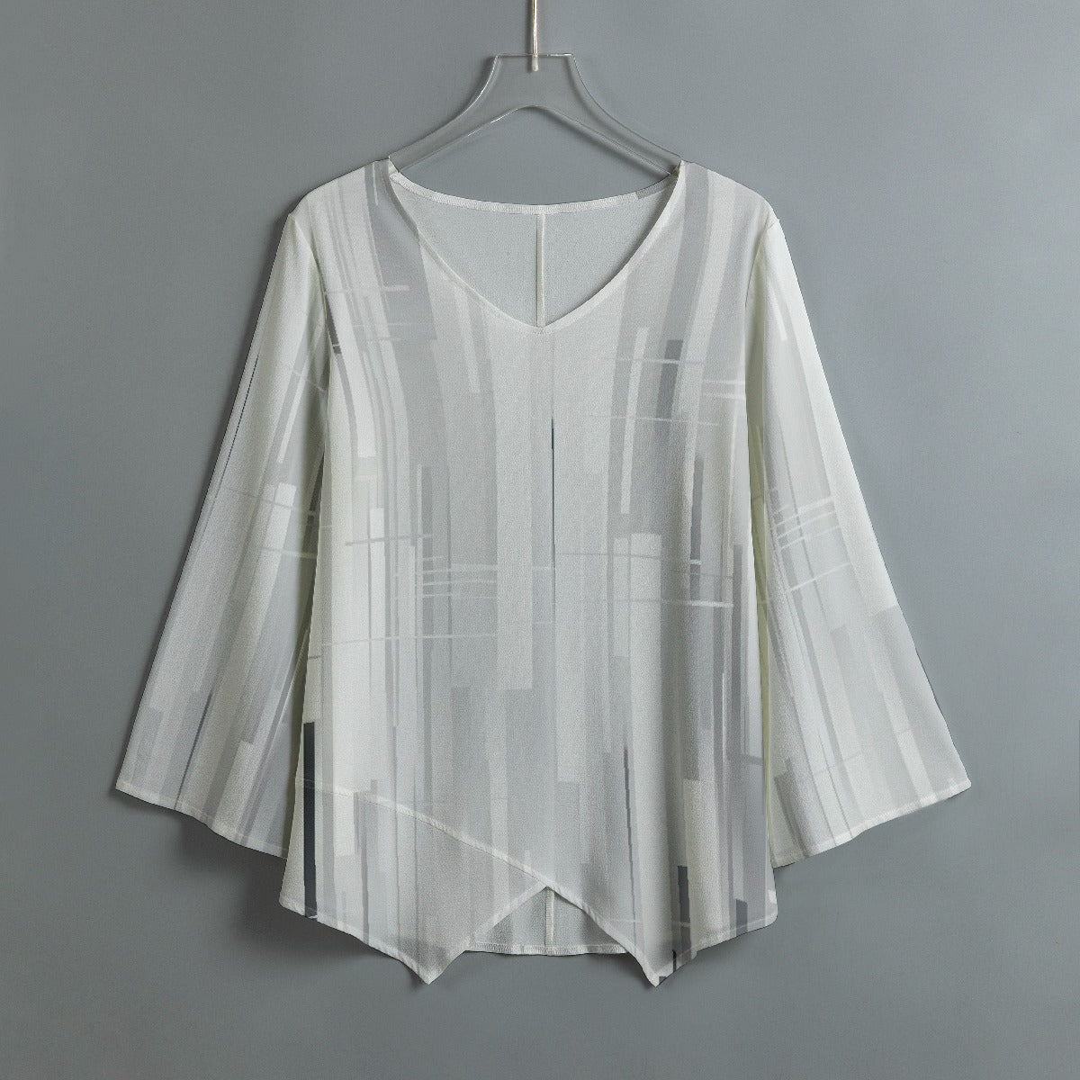 All-Over Print Women's V-neck T-shirt With Irregular Hem