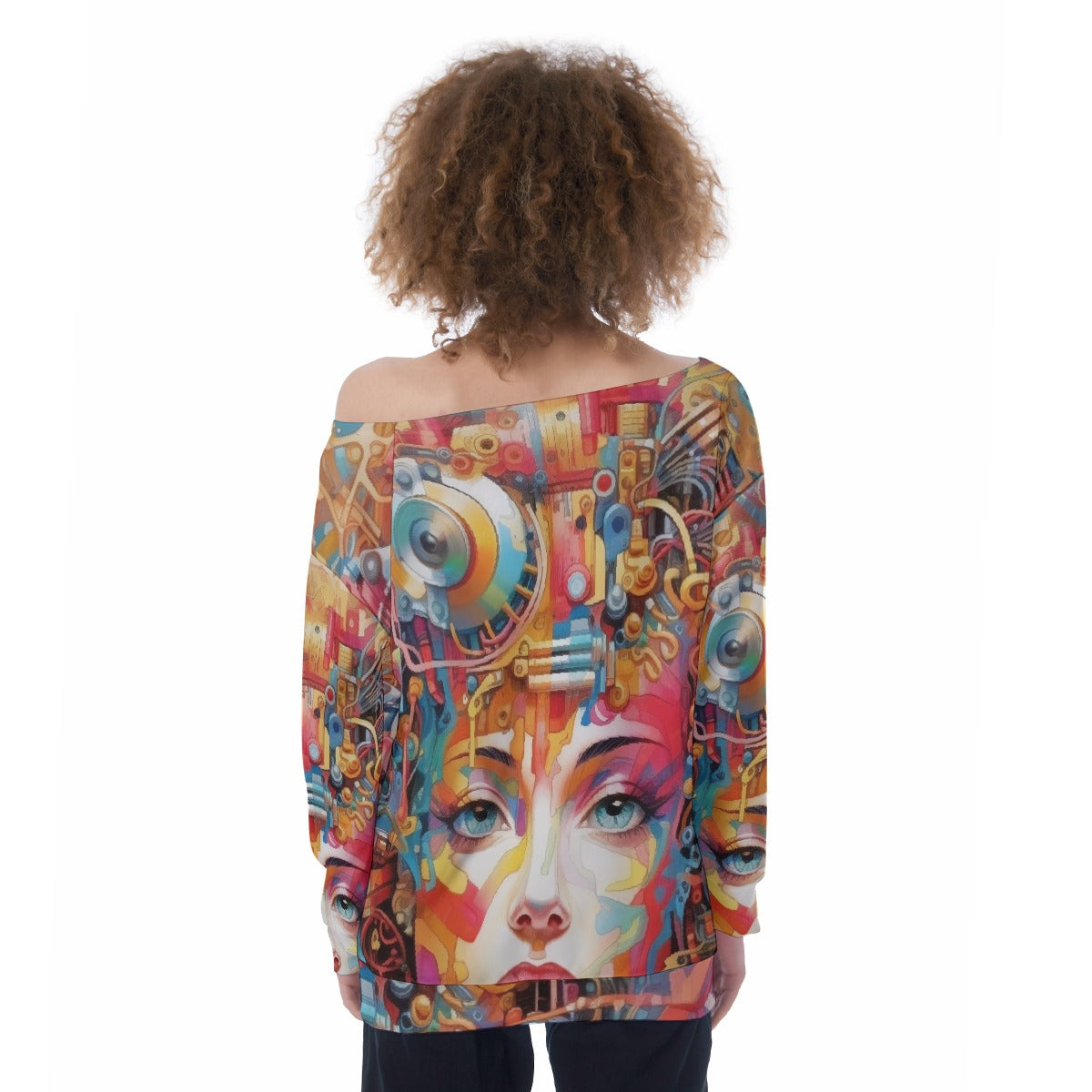 All-Over Print Oversized Women's Off-Shoulder Sweatshirt