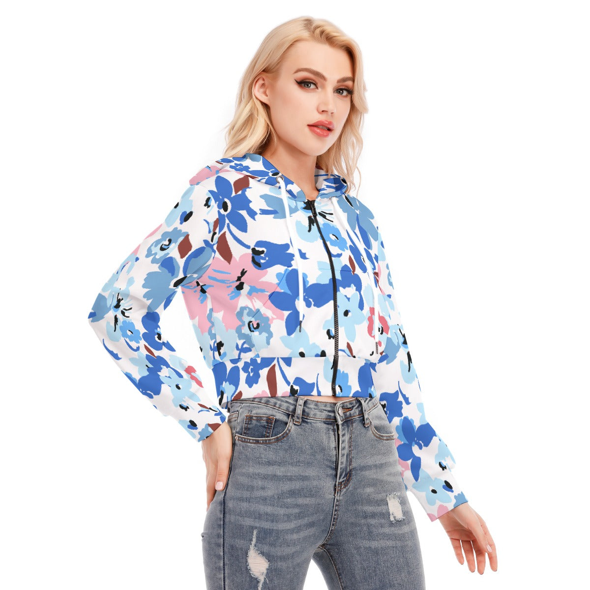 All-Over Print Women's Crop Top Hoodie With Zipper Closure