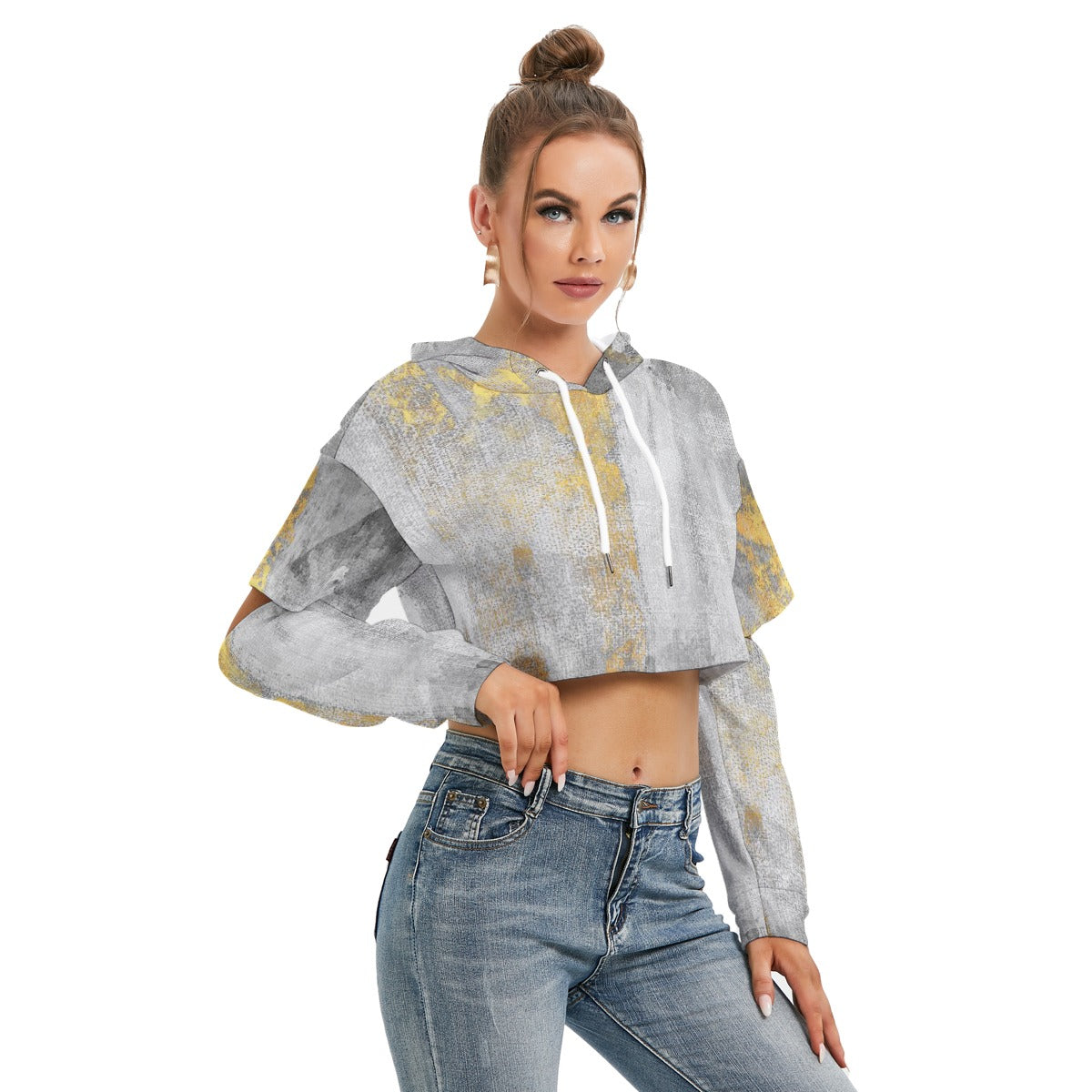 All-Over Print Women's Heavy Fleece Hoodie With Hollow Out Sleeve