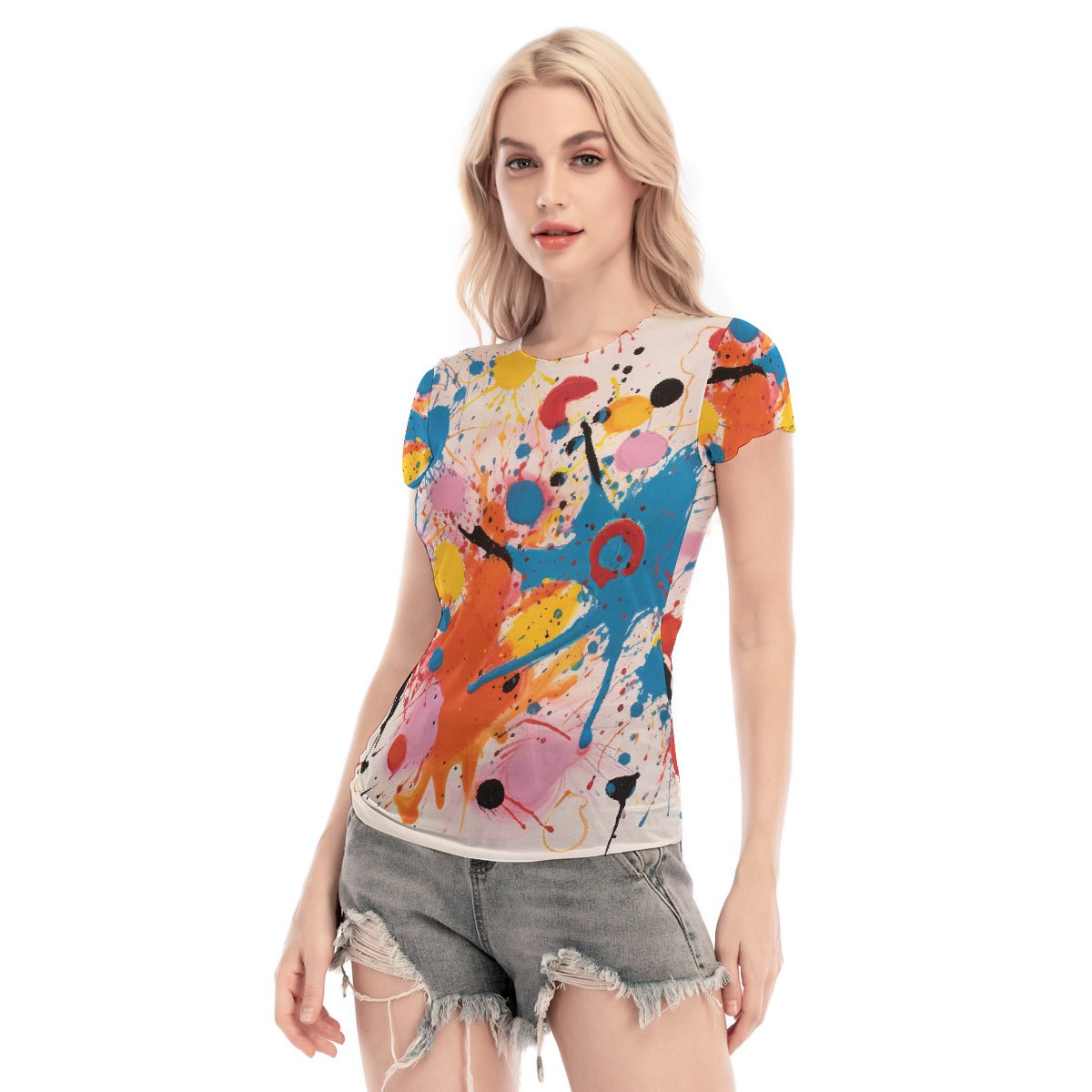 All-Over Print Women's Short Sleeve Mesh Blouse