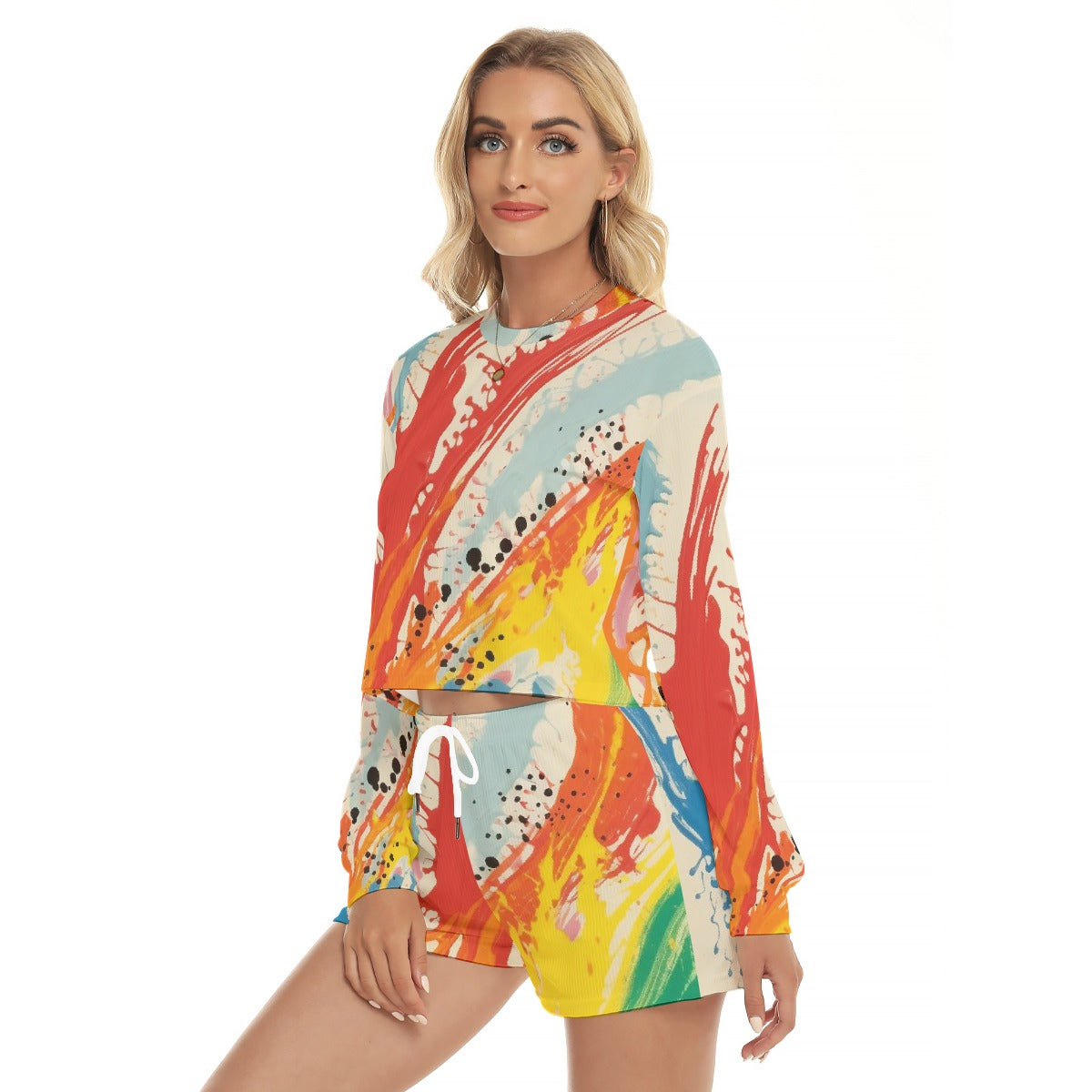 All-Over Print Women's Short Sweatshirt And Pants Suit