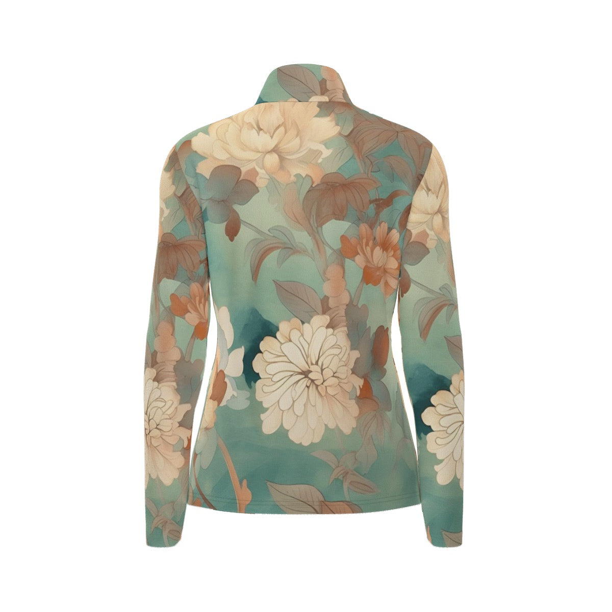 All-Over Print Women's Sports Collar Jersey With Long Sleeve