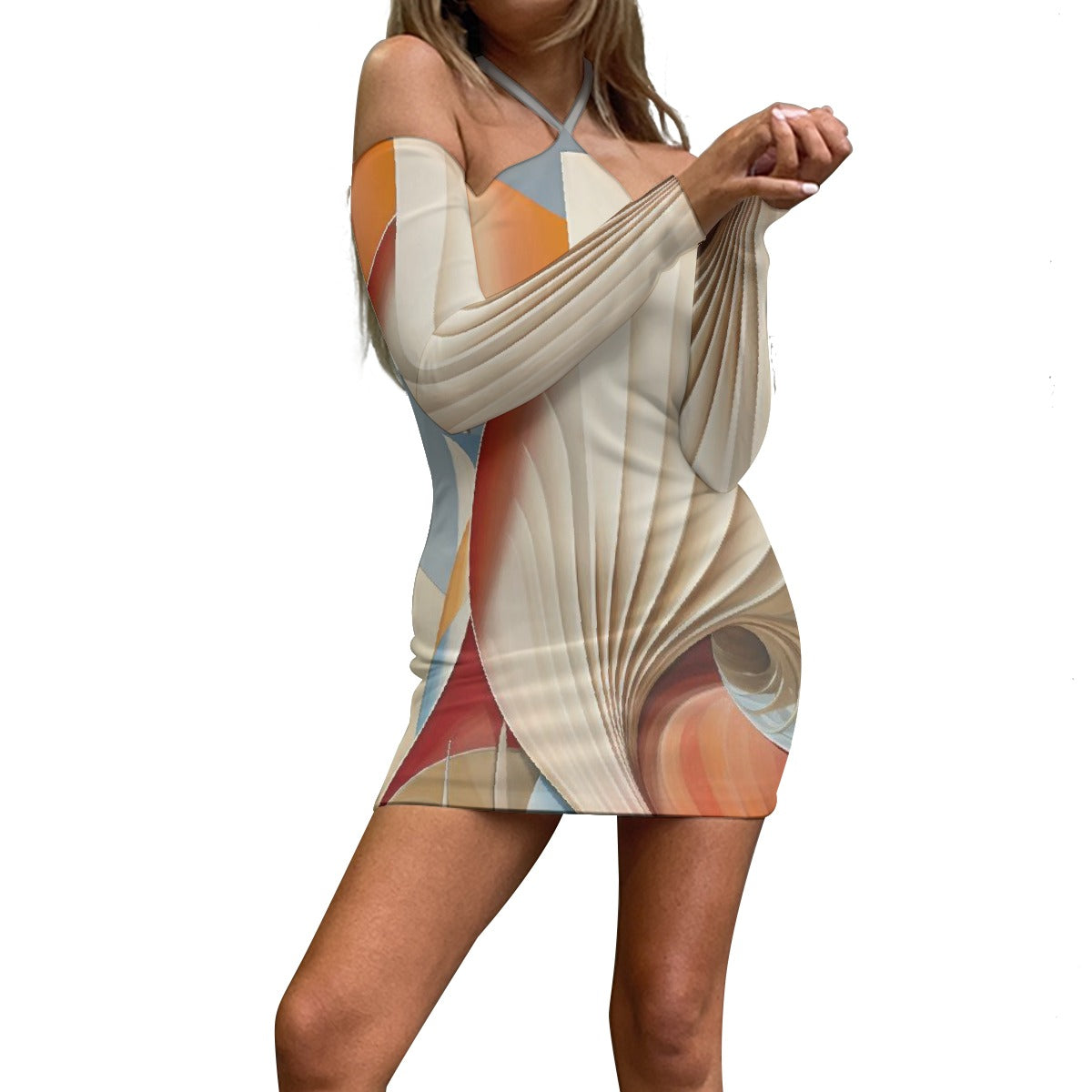 All-Over Print Women's Halter Lace-up Dress