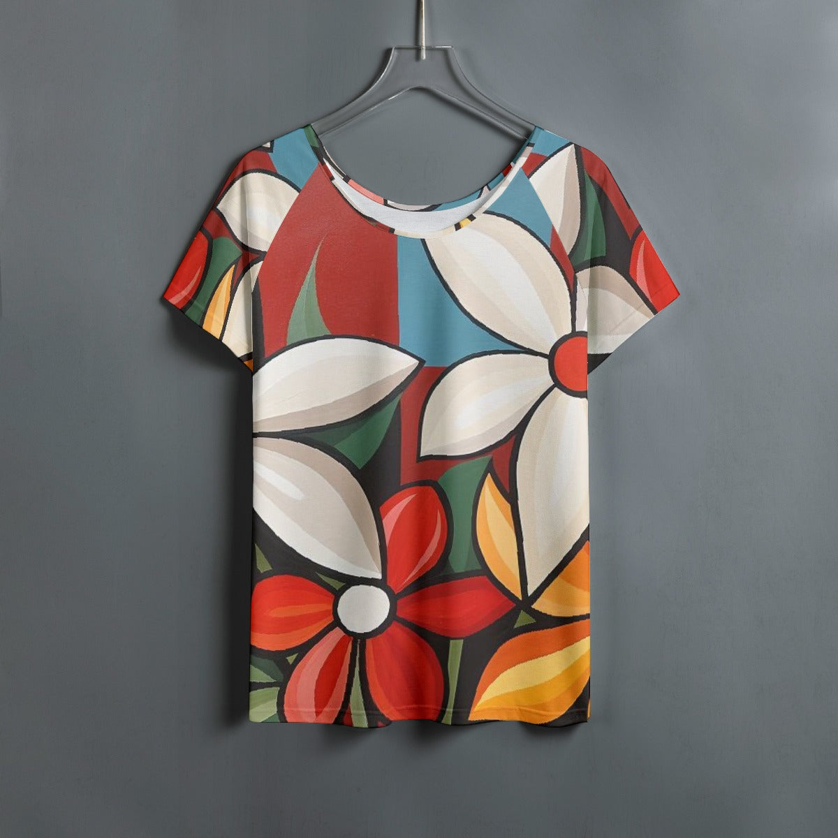 All-Over Print Women's Round Neck T-shirt With Raglan Sleeve