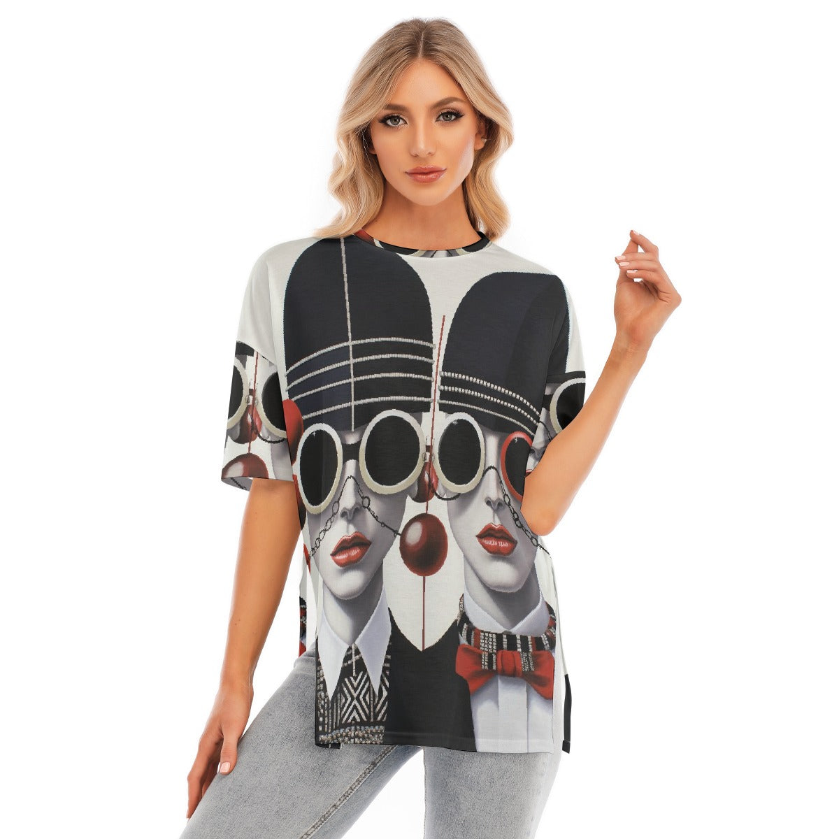 All-Over Print Women's Short Sleeves T-shirt With Hem Split