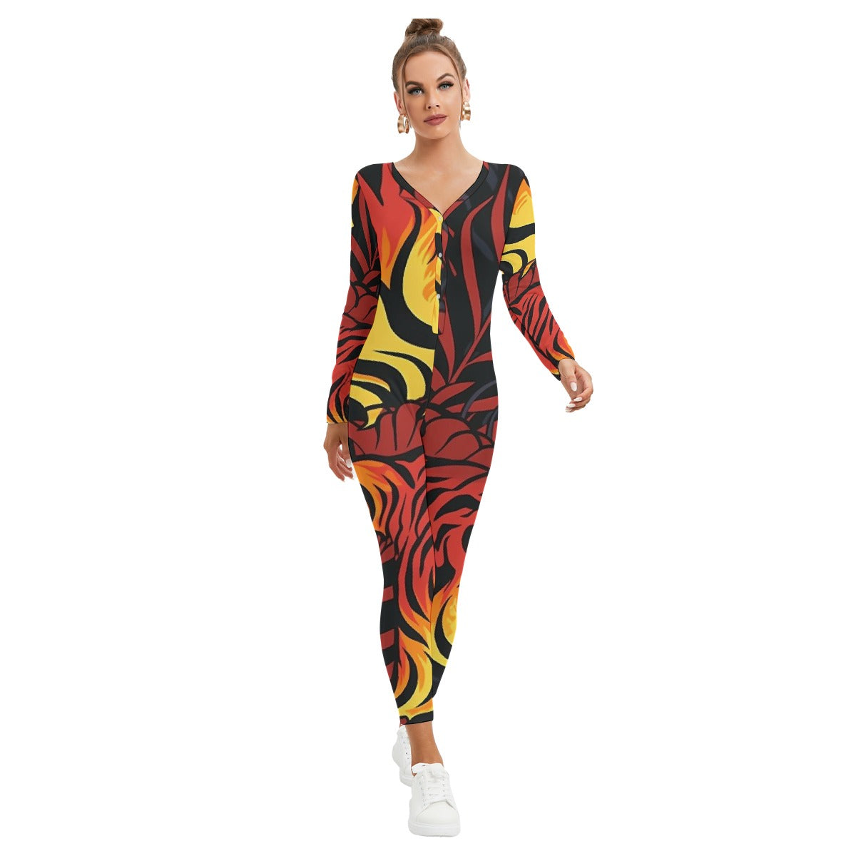 All-Over Print Women's Plunging Neck Jumpsuit