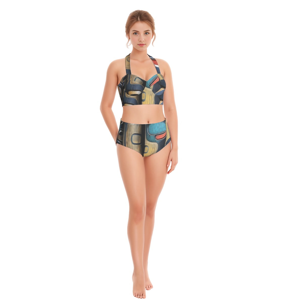 All-Over Print Women's Swimsuit Set With Halter