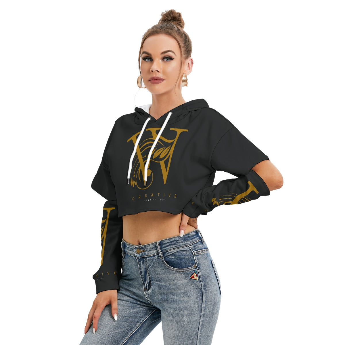 All-Over Print Women's Heavy Fleece Hoodie With Hollow Out Sleeve