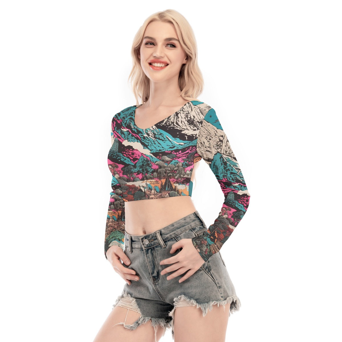 All-Over Print Women's Back Hollow T-shirt With Strap