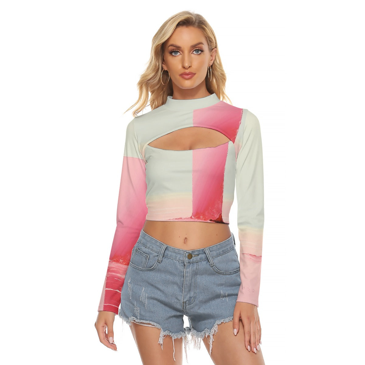 All-Over Print Women's Hollow Chest Keyhole Tight Crop Top