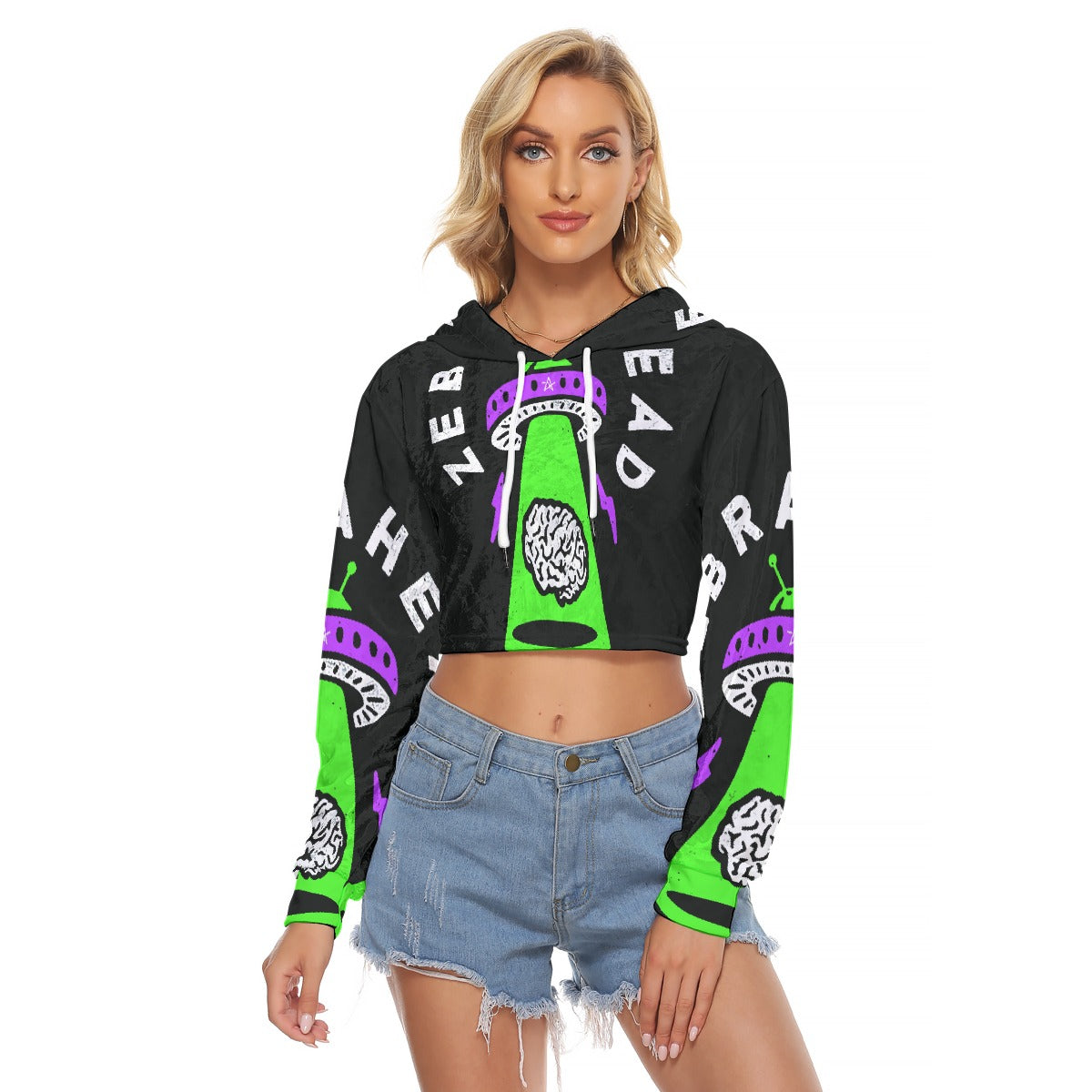 All-Over Print Women's Crop Top Hoodie|Velvet