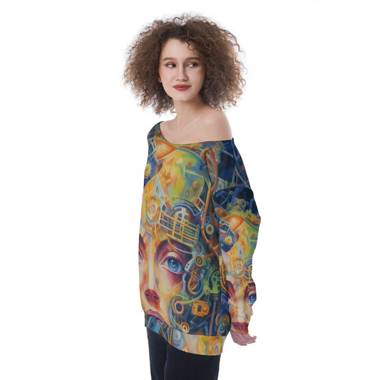 All-Over Print Oversized Women's Off-Shoulder Sweatshirt