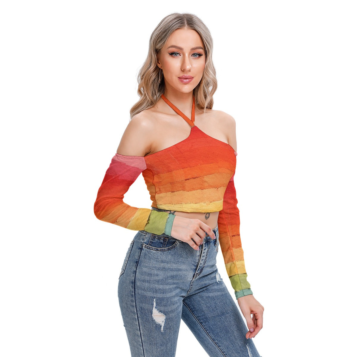 All-Over Print Women's Halter Lace-up Top