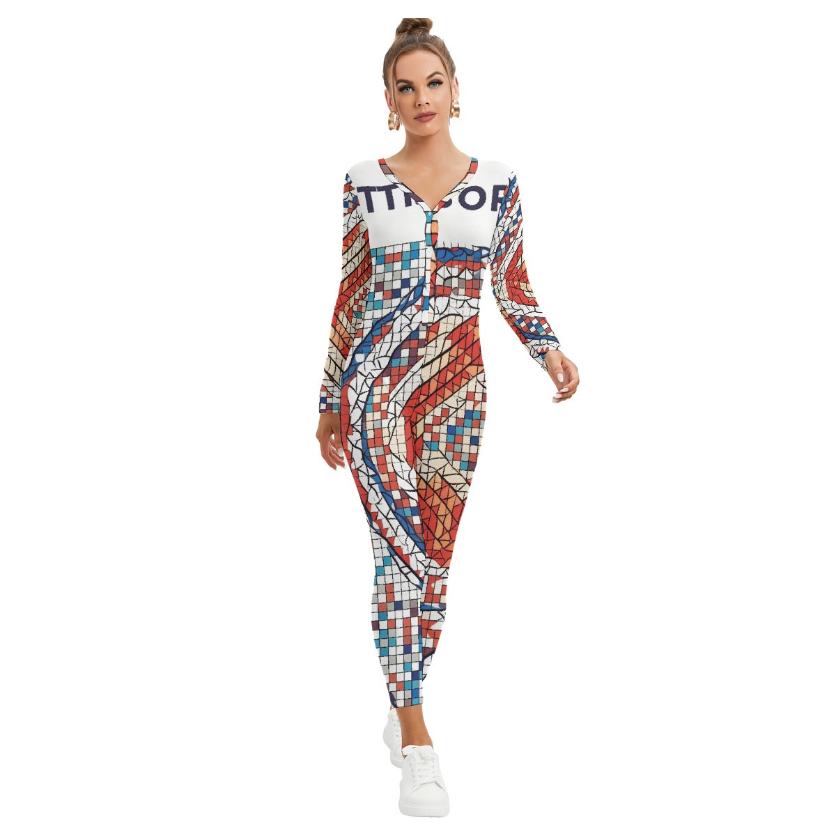 All-Over Print Women's Plunging Neck Jumpsuit