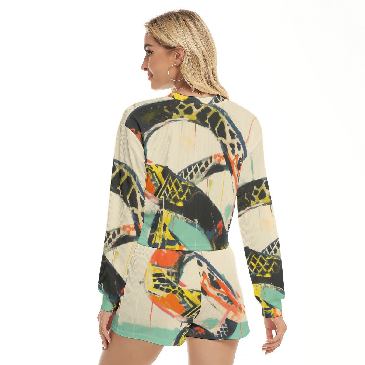All-Over Print Women's Short Sweatshirt And Pants Suit
