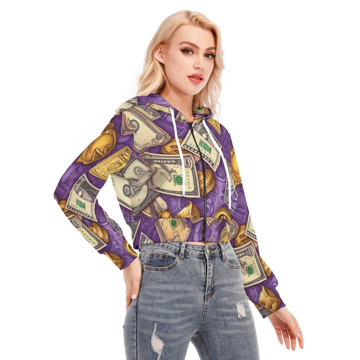All-Over Print Women's Crop Top Hoodie With Zipper Closure