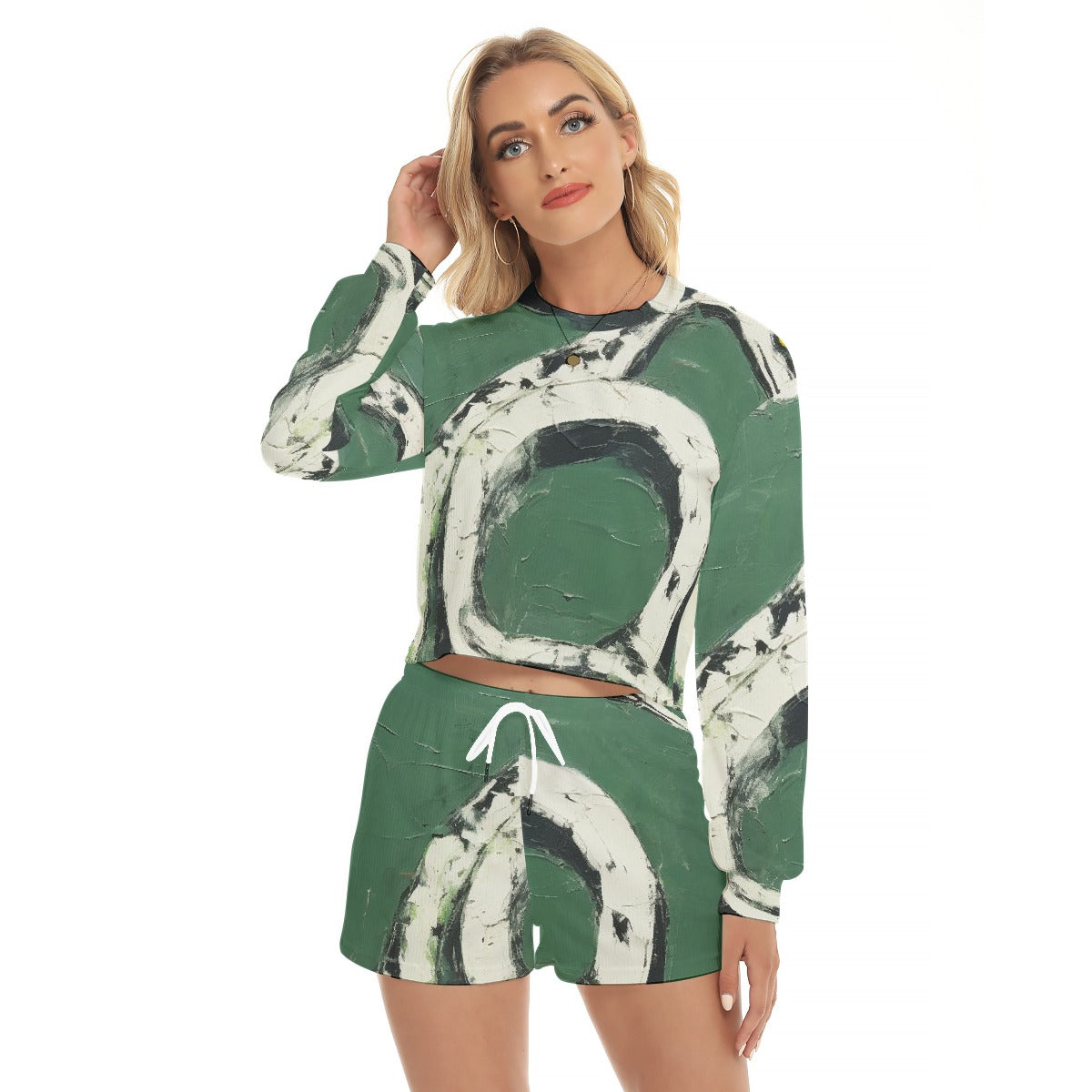All-Over Print Women's Short Sweatshirt And Pants Suit