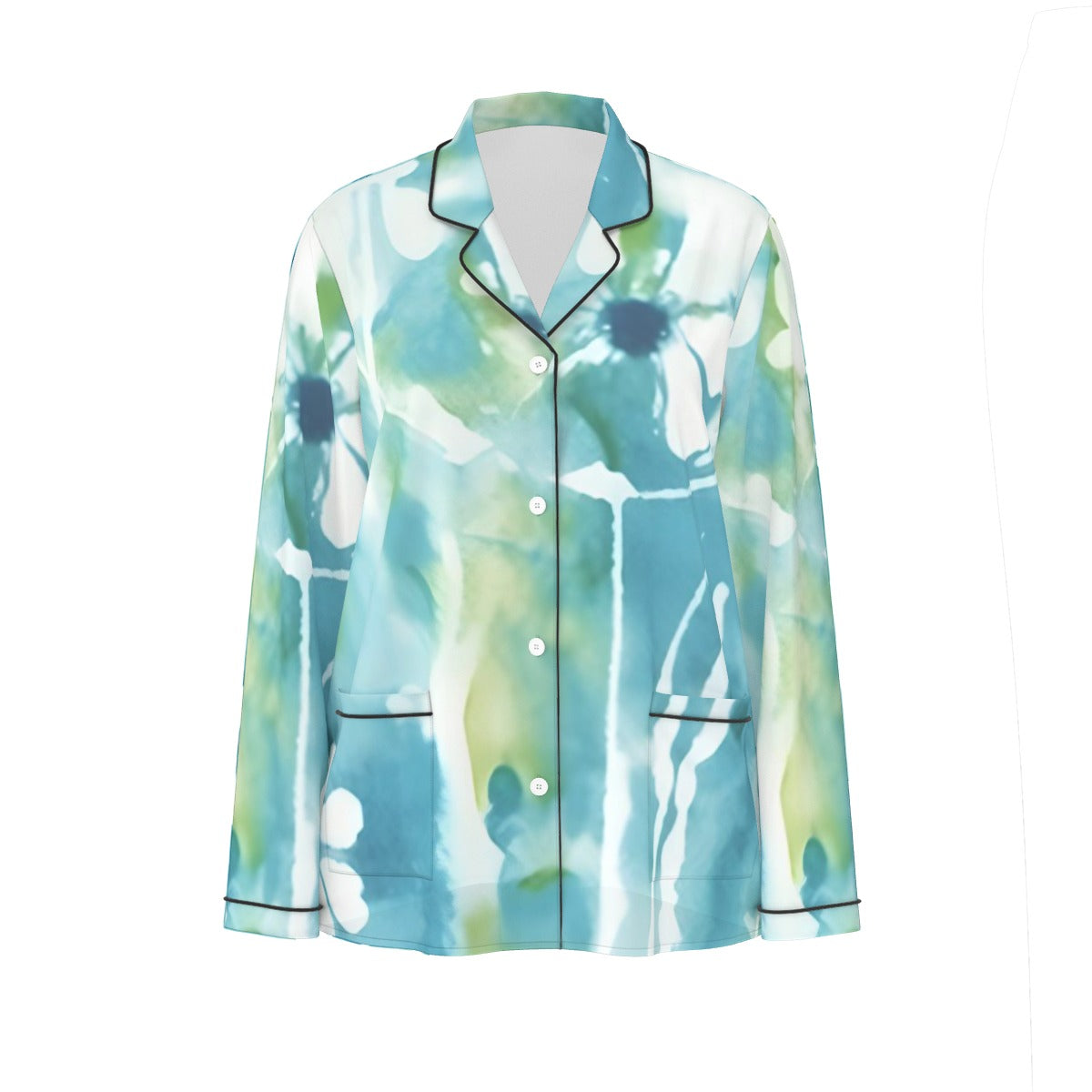 All-Over Print Women's Long Sleeve Pajama Set With Black Contrast Piping