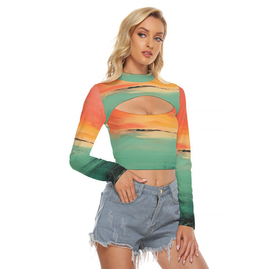 All-Over Print Women's Hollow Chest Keyhole Tight Crop Top