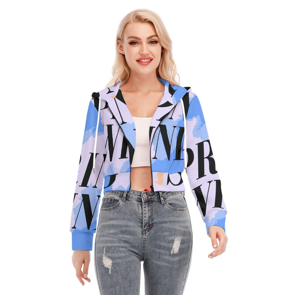 All-Over Print Women's Crop Top Hoodie With Zipper Closure
