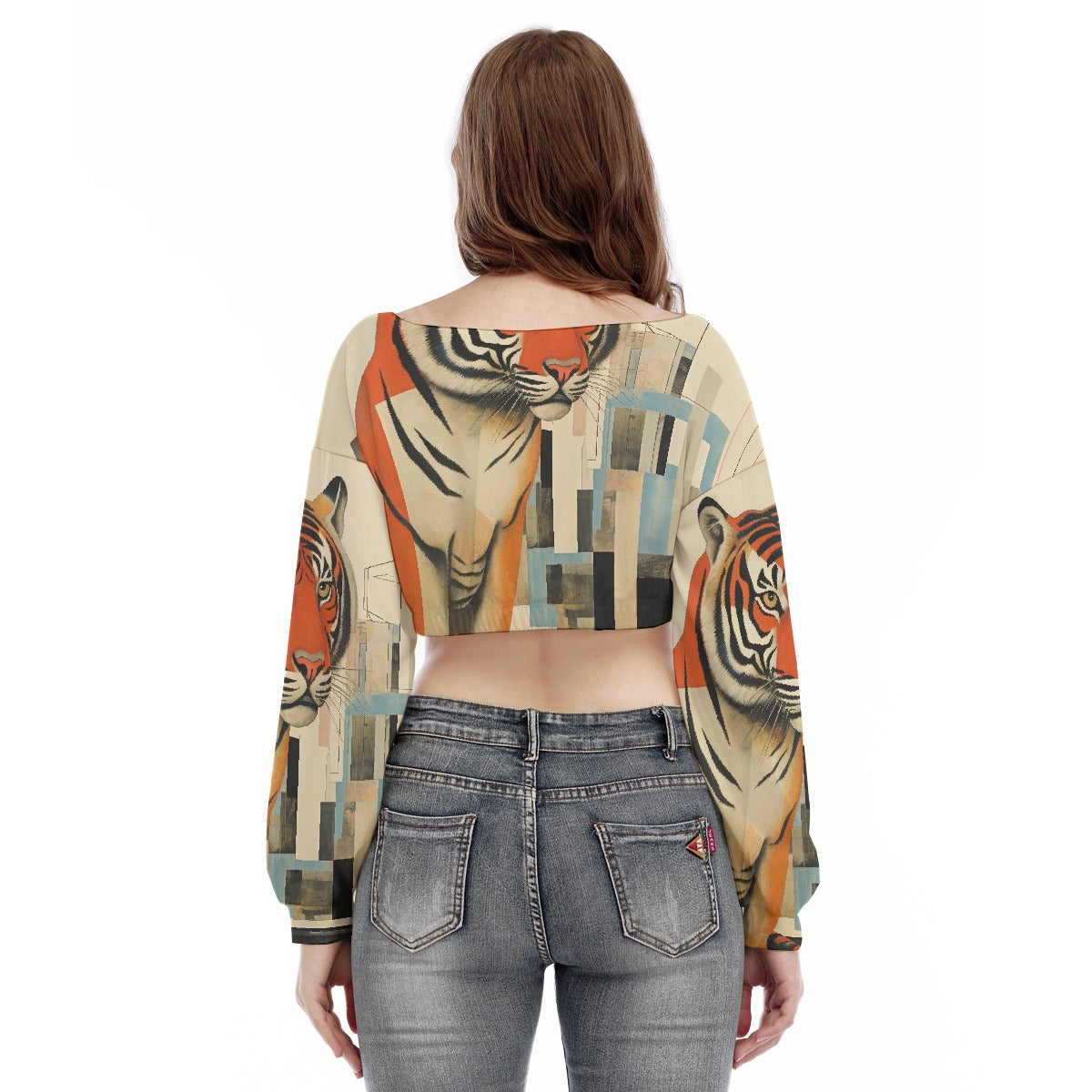 All-Over Print Women's V-neck Long Sleeve Cropped Sweatshirt