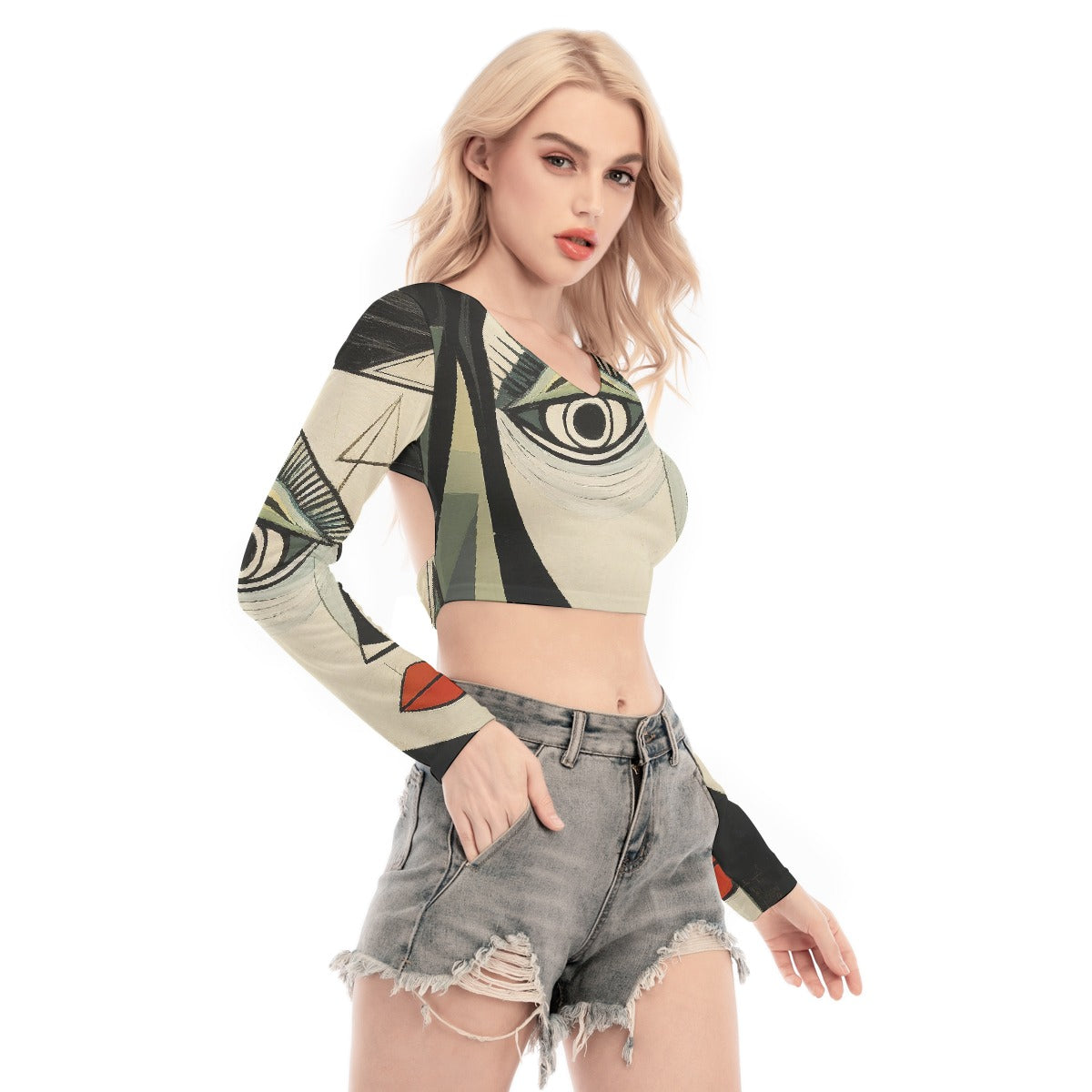 All-Over Print Women's Back Hollow T-shirt With Strap