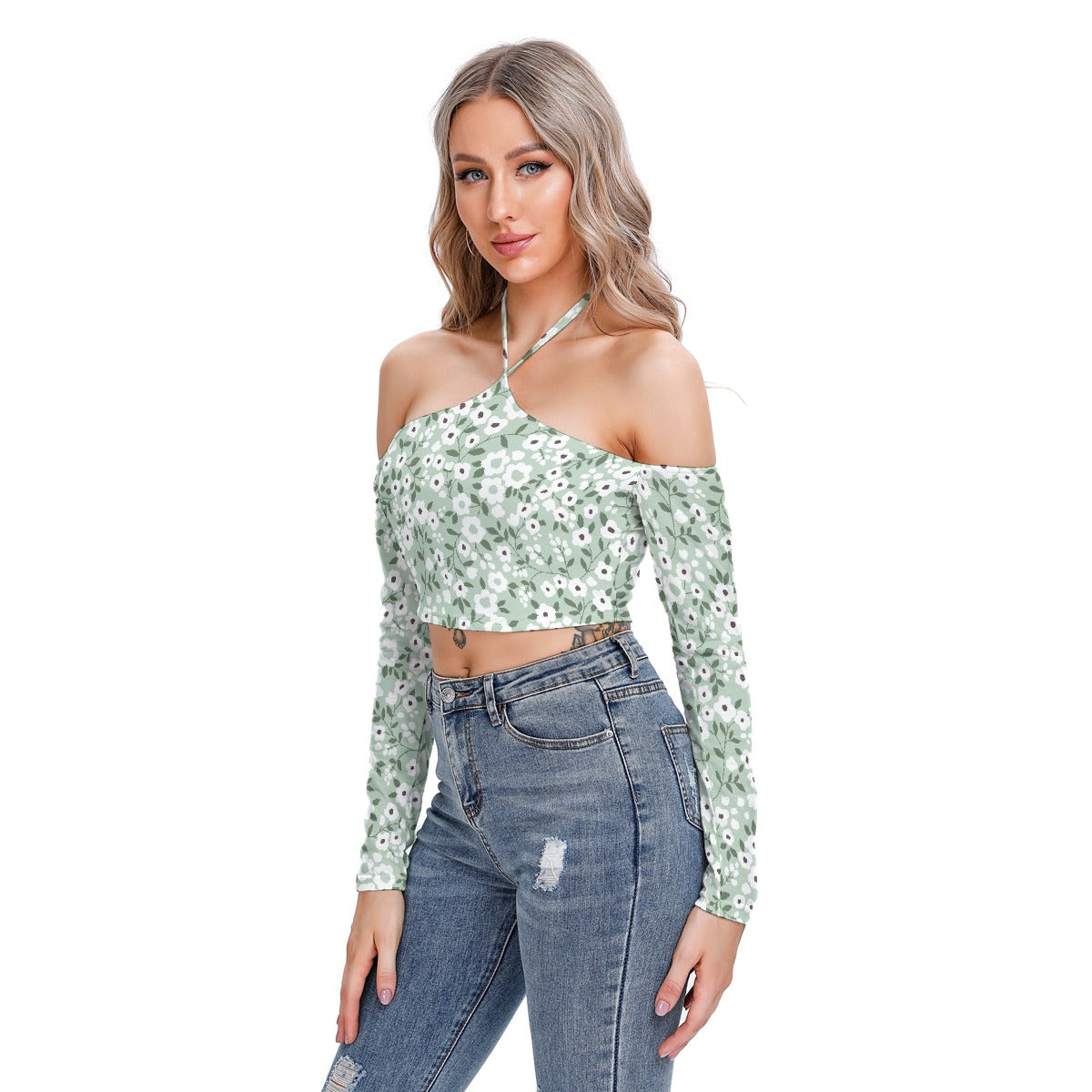 All-Over Print Women's Halter Lace-up Top