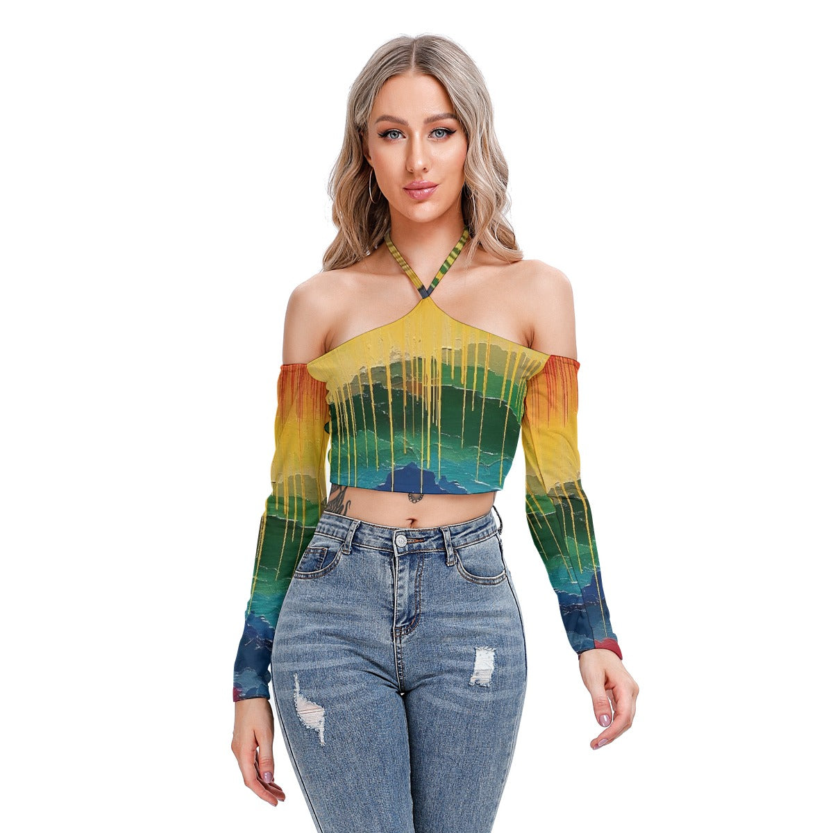 All-Over Print Women's Halter Lace-up Top