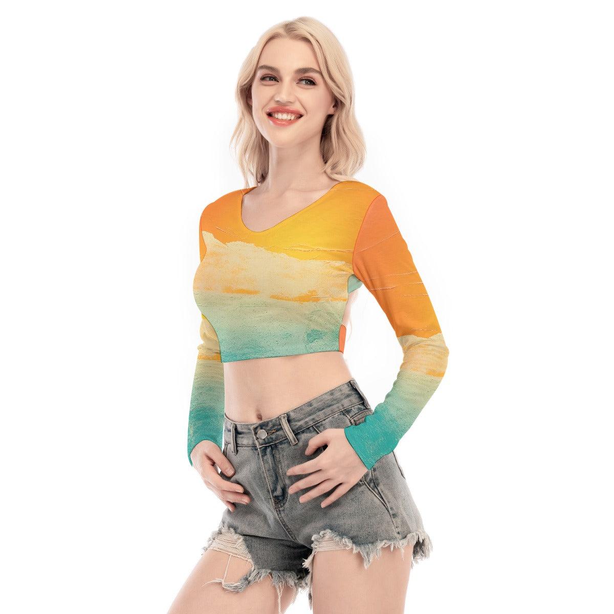 All-Over Print Women's Back Hollow T-shirt With Strap