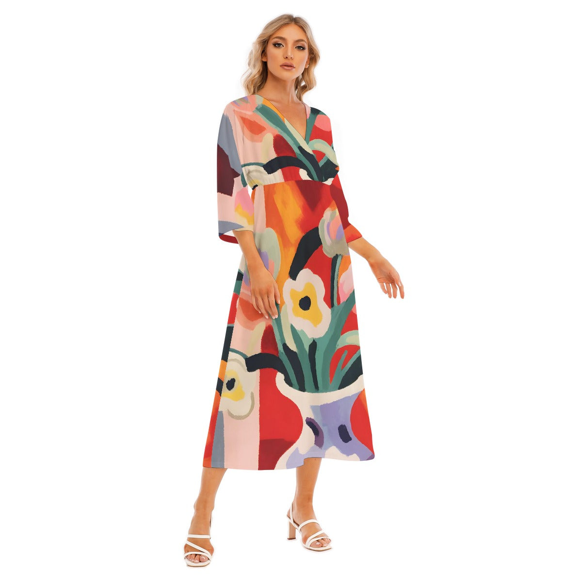 All-Over Print Women's Mid-Sleeve Long Dress