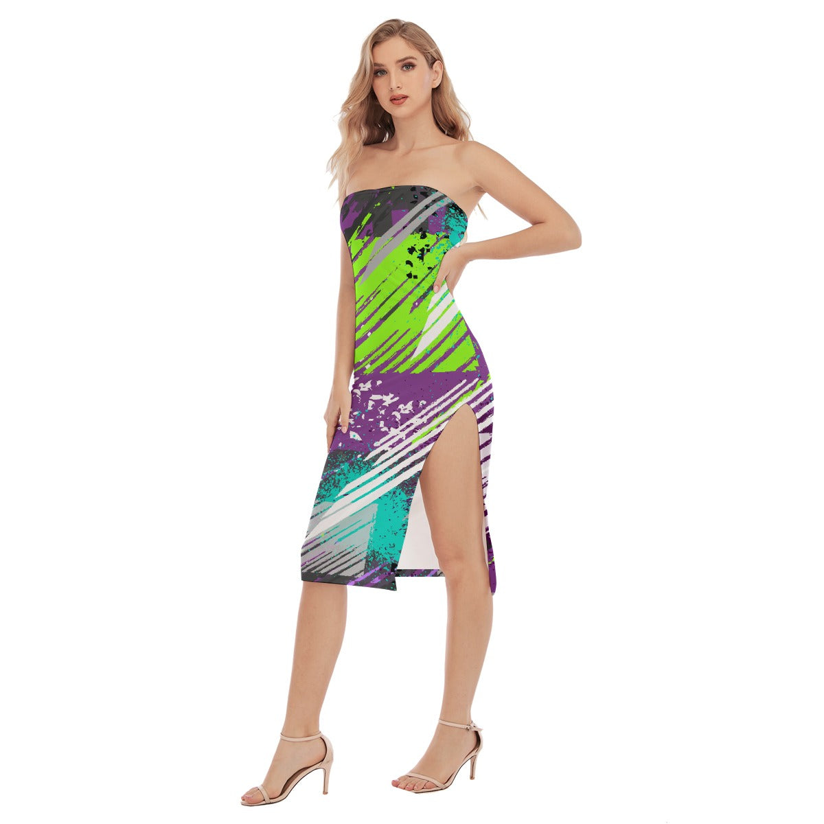 All-Over Print Women's Side Split Tube Top Dress