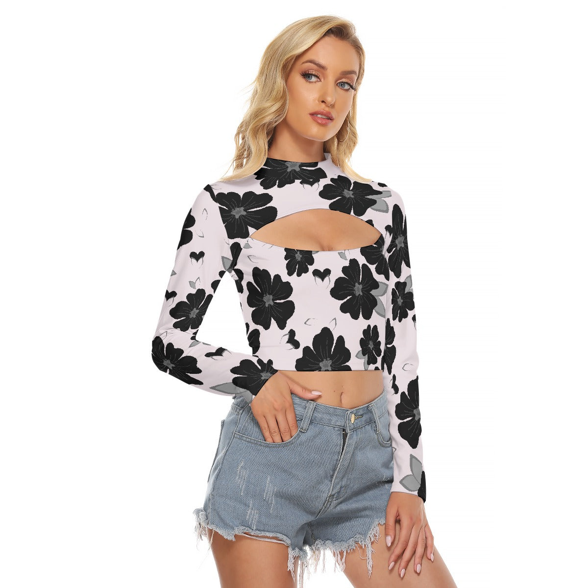 All-Over Print Women's Hollow Chest Keyhole Tight Crop Top