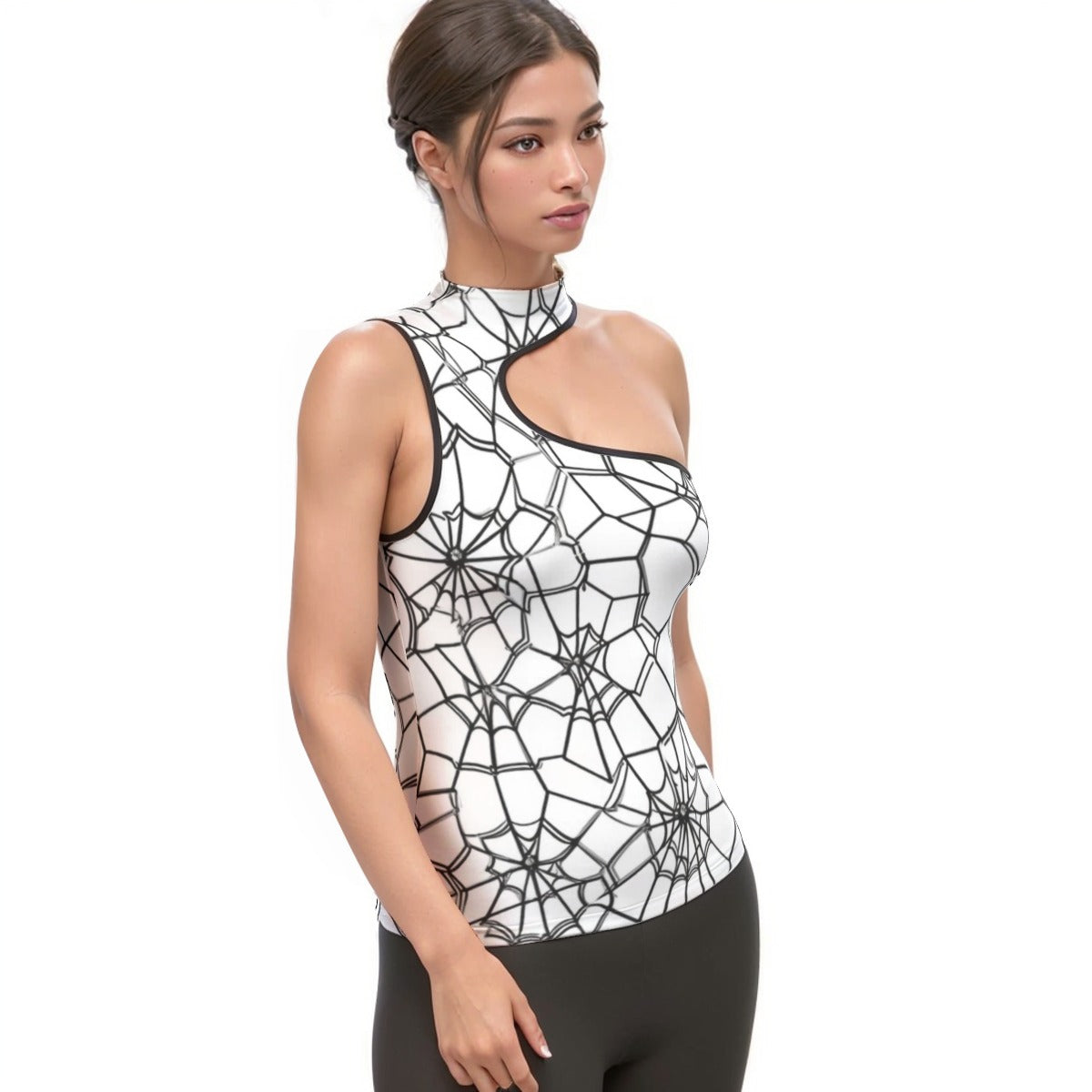 All-Over Print Women's Halter Sleeveless Asymmetrical Tank Top