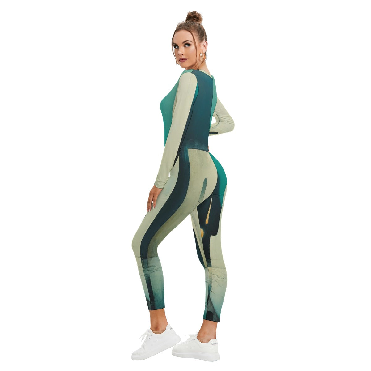 All-Over Print Women's Plunging Neck Jumpsuit