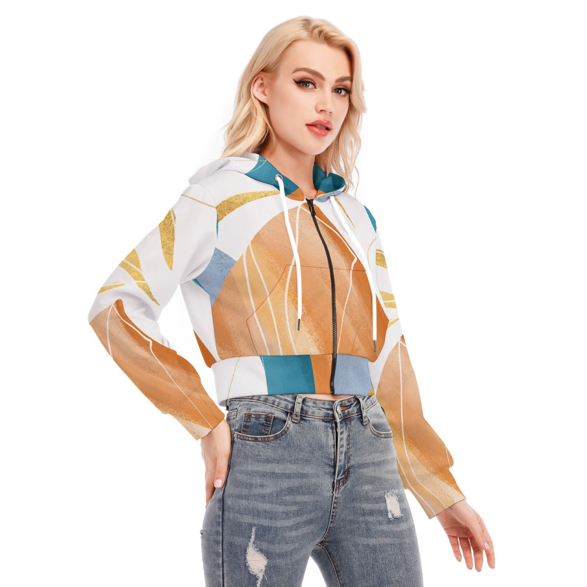 All-Over Print Women's Crop Top Hoodie With Zipper Closure