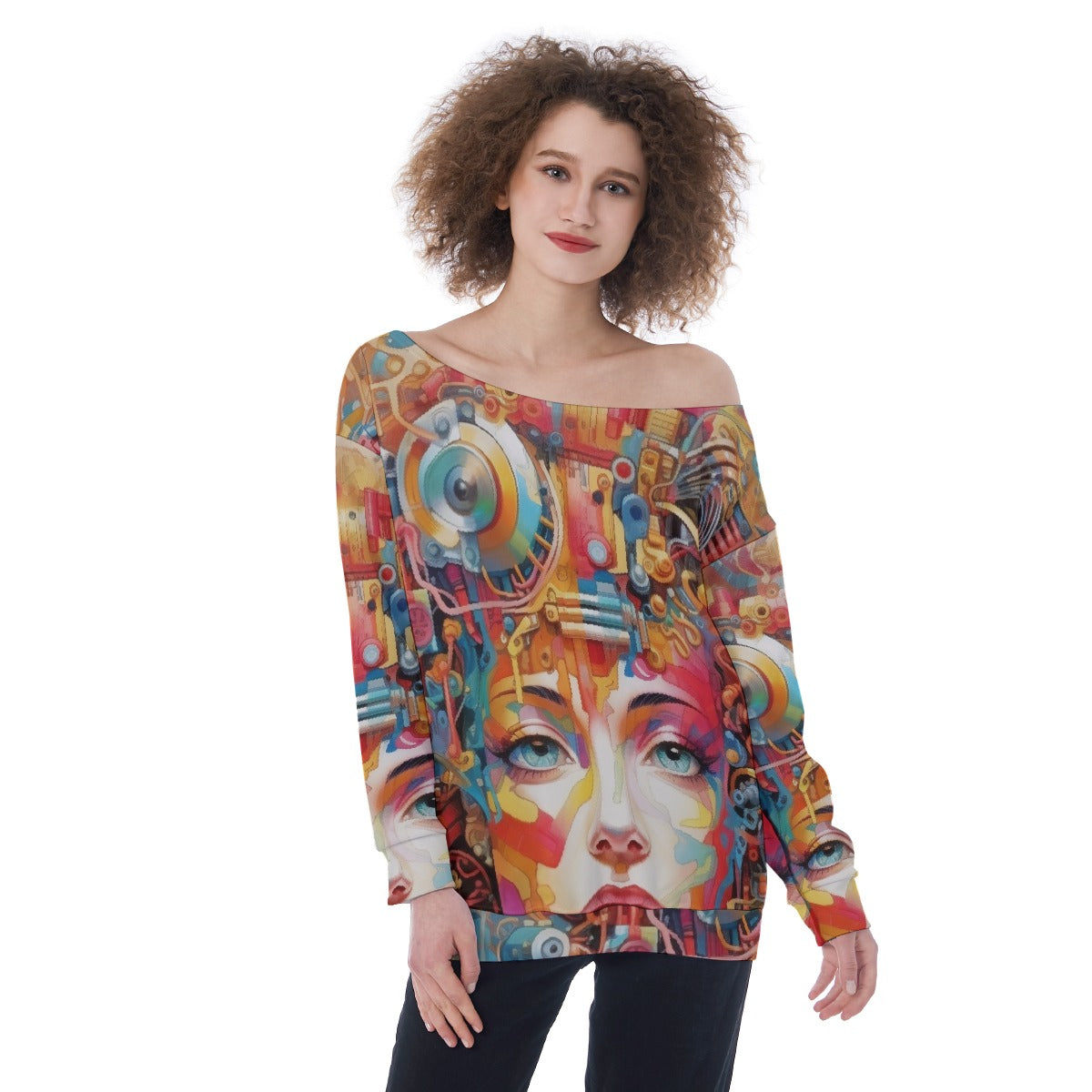 All-Over Print Oversized Women's Off-Shoulder Sweatshirt