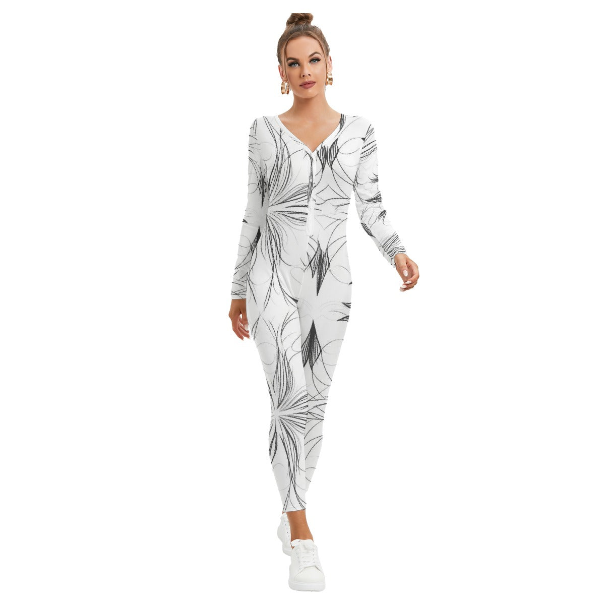 All-Over Print Women's Plunging Neck Jumpsuit