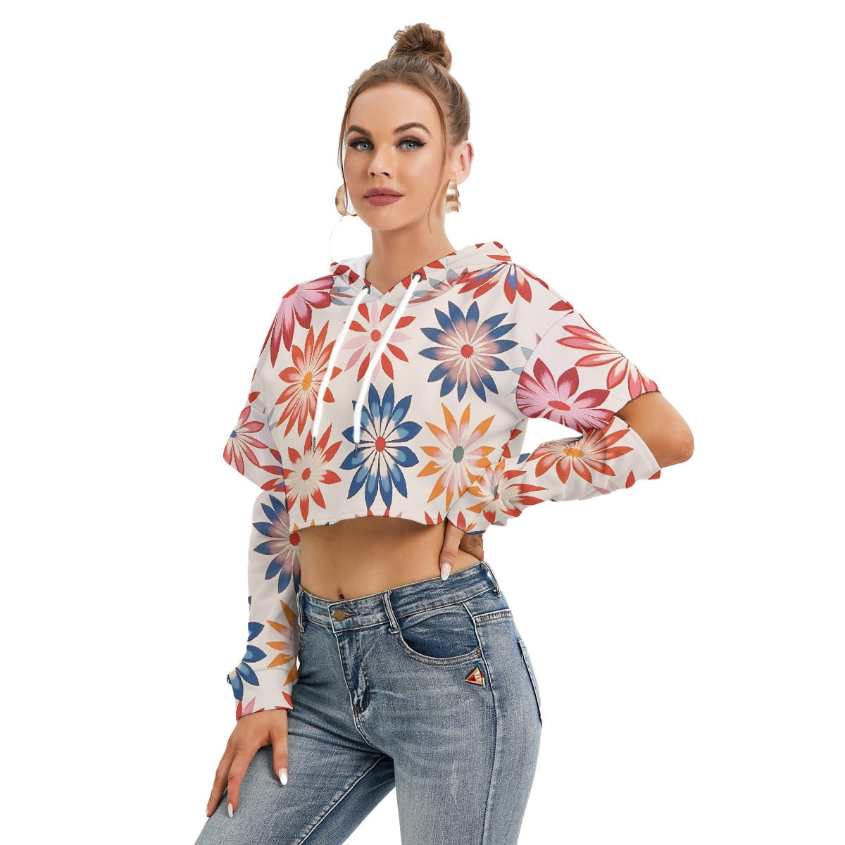 All-Over Print Women's Heavy Fleece Hoodie With Hollow Out Sleeve