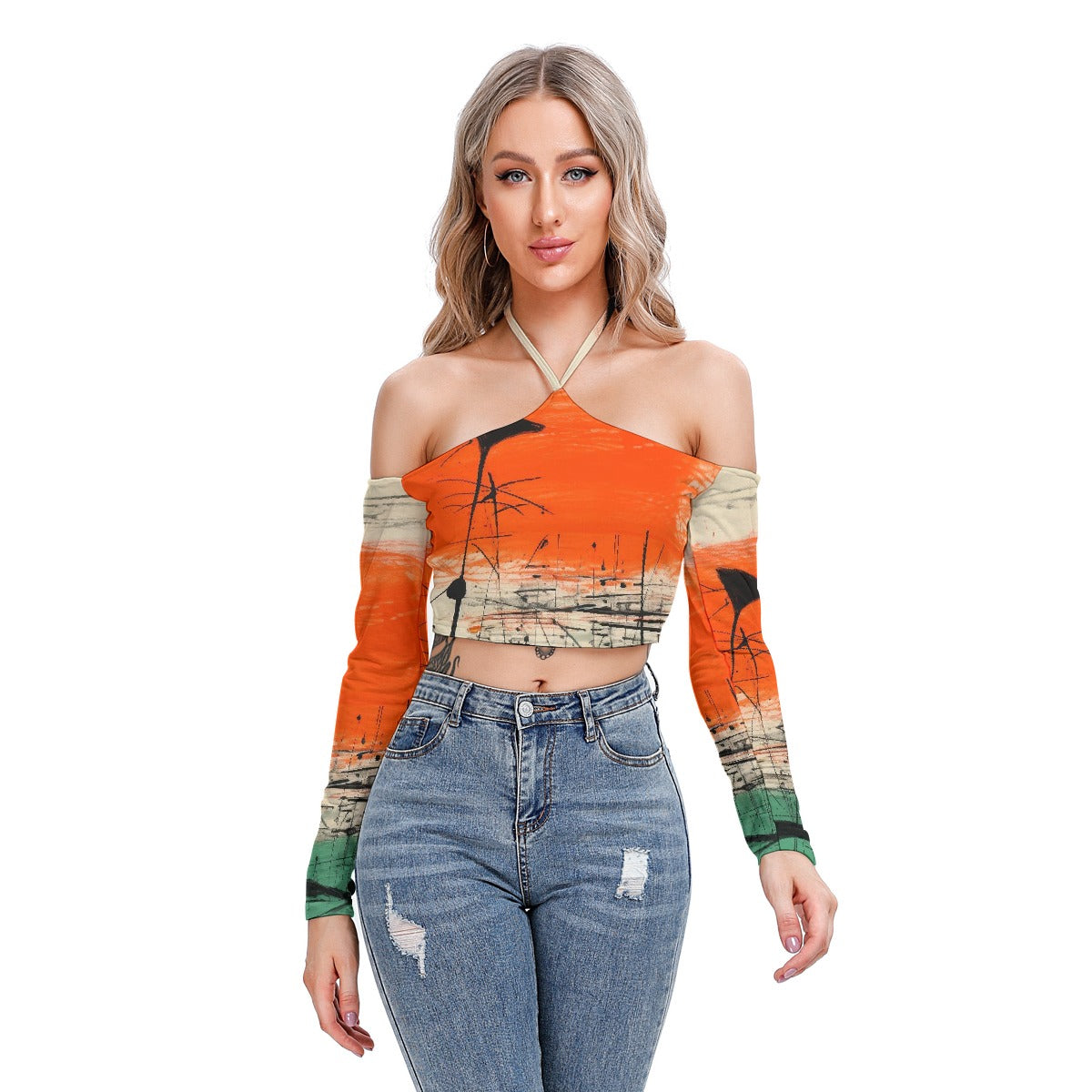 All-Over Print Women's Halter Lace-up Top