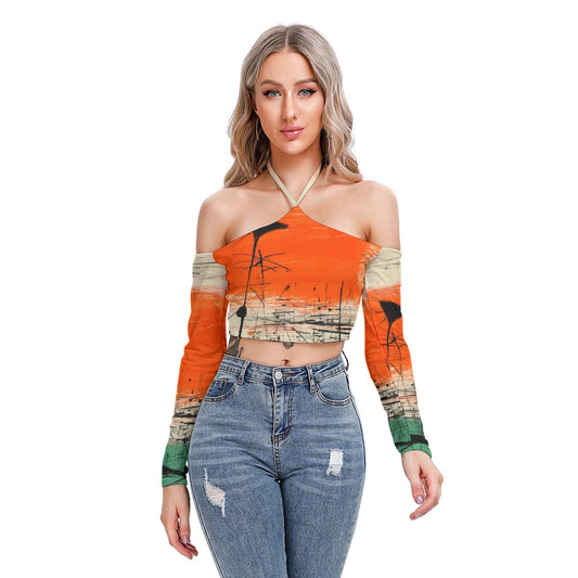 All-Over Print Women's Halter Lace-up Top
