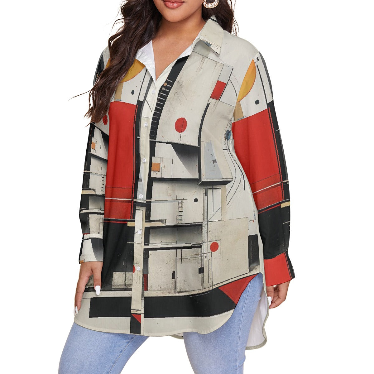 All-Over Print Women's Shirt With Long Sleeve(Plus Size)