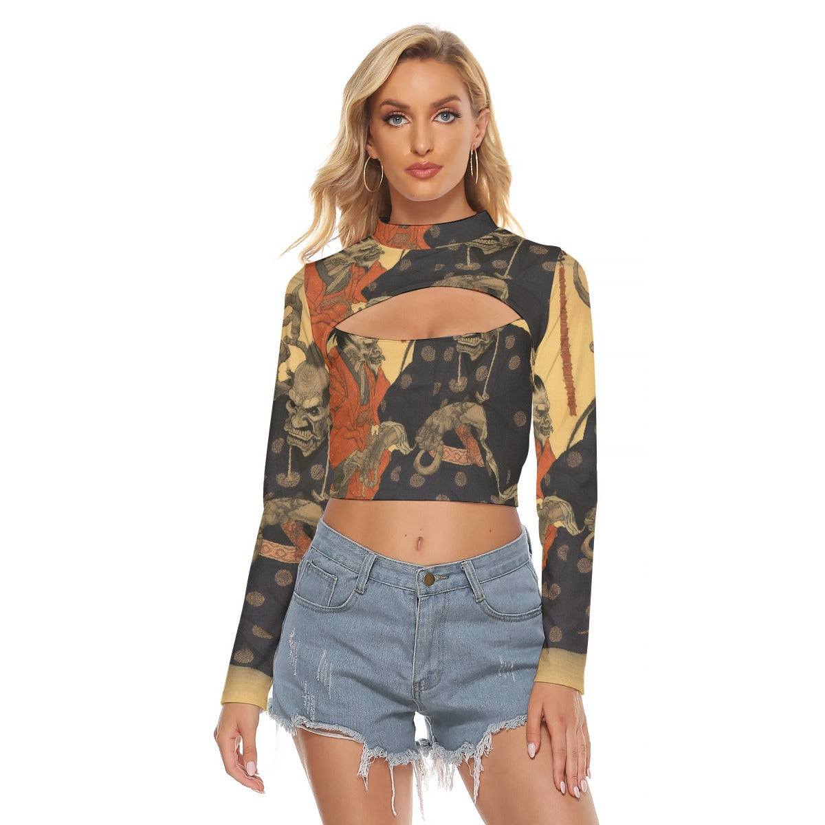 All-Over Print Women's Hollow Chest Keyhole Tight Crop Top