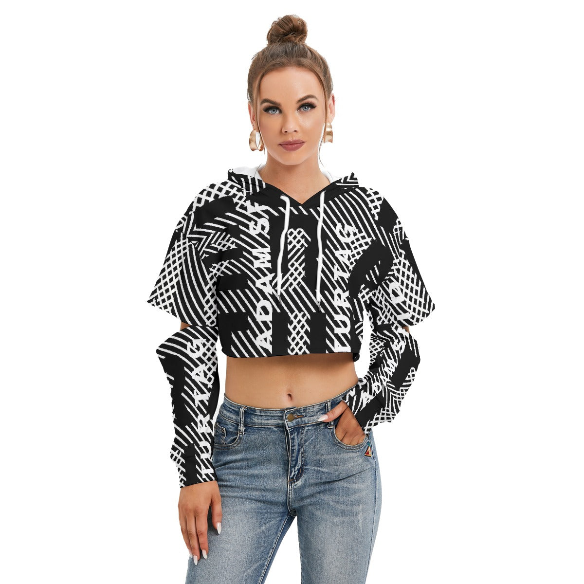 All-Over Print Women's Heavy Fleece Hoodie With Hollow Out Sleeve