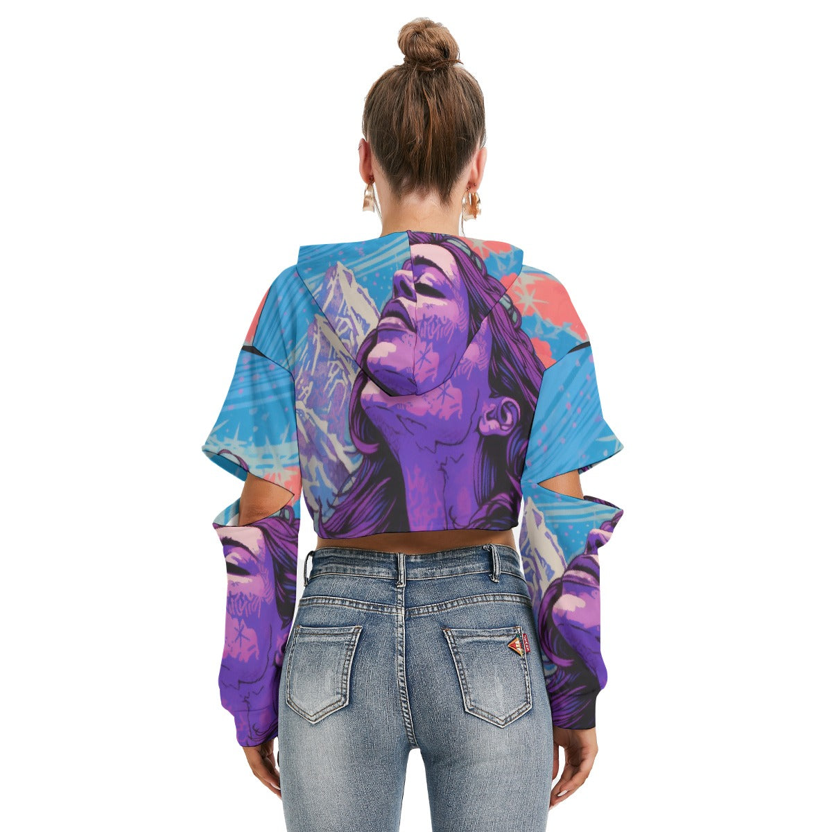 All-Over Print Women's Heavy Fleece Hoodie With Hollow Out Sleeve