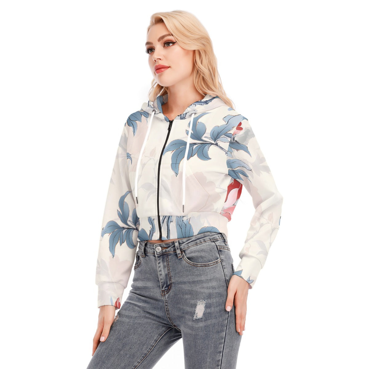 All-Over Print Women's Crop Top Hoodie With Zipper Closure