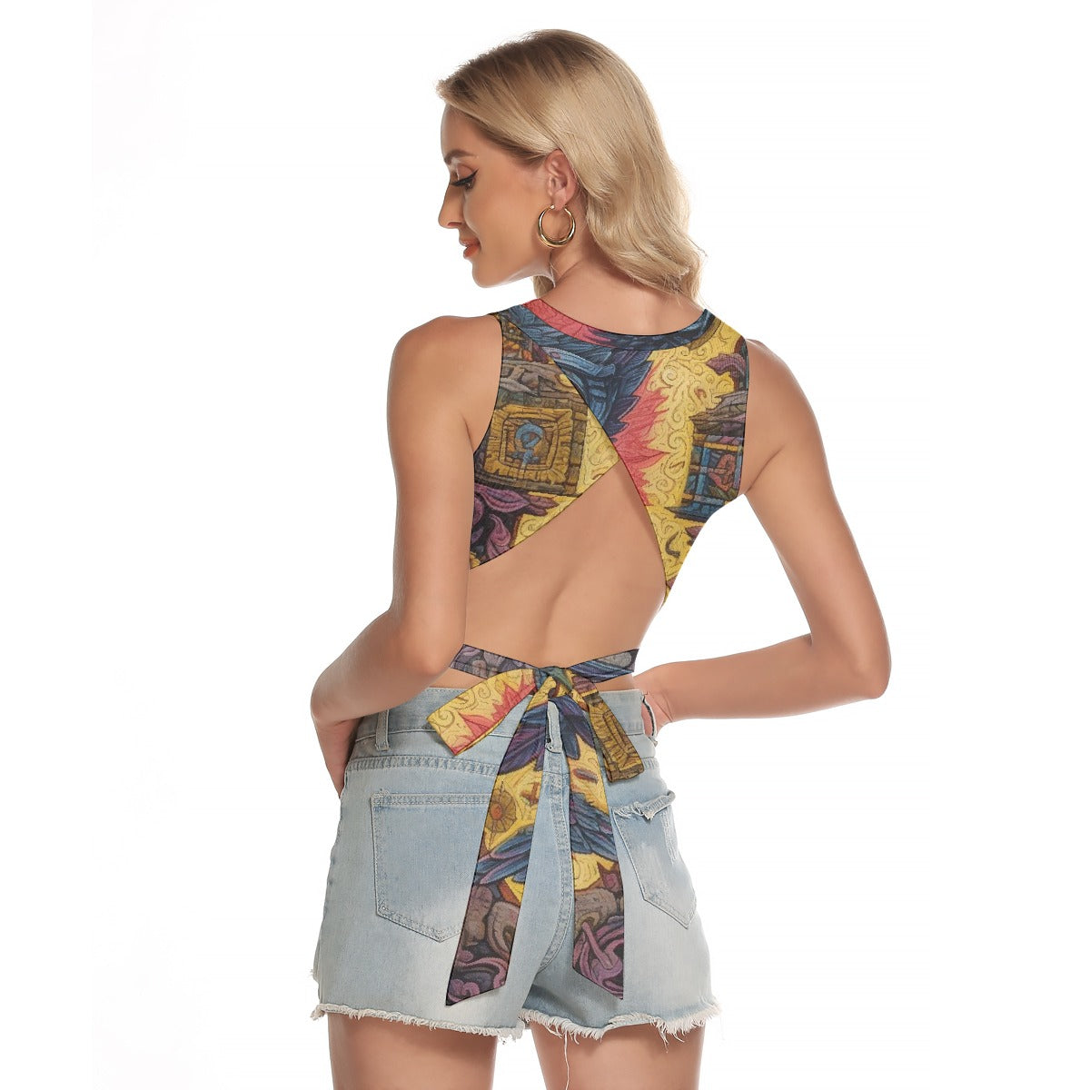 All-Over Print Women's Sleeveless Back Hollow Crop Top